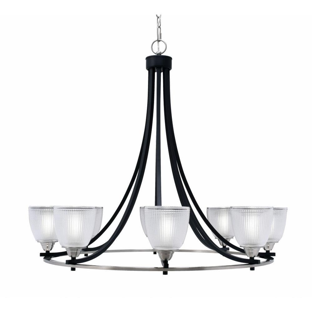 Toltec Lighting 3408-MBBN-500 Paramount - 8 Light Uplight Chandelier-31 Inches Tall and 34 Inches Wide, Finish Color: Matte Black/Brushed Nickel, Glass Color: Clear Ribbed