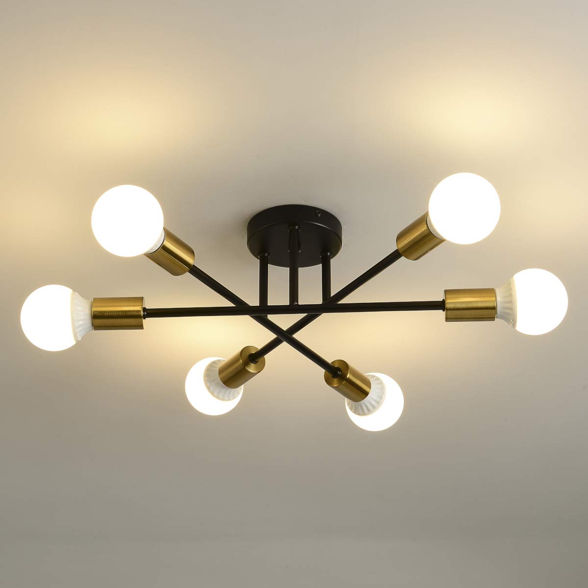 Mid Century Modern 6-Light Sputnik Chandelier Light Fixture Nordic Personality Ceiling Light Semi Flush Mount Ceiling Lamp Geome