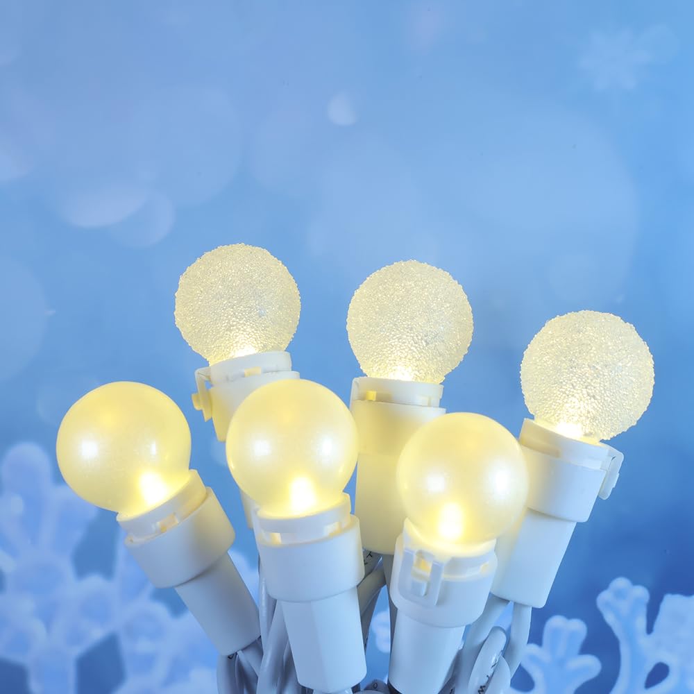 Warm White Christmas Lights Outdoor Pearlized And Berry G15 50 Led 13.5Ft Plug In Mini Globe String Lights Whire Wire Waterproof