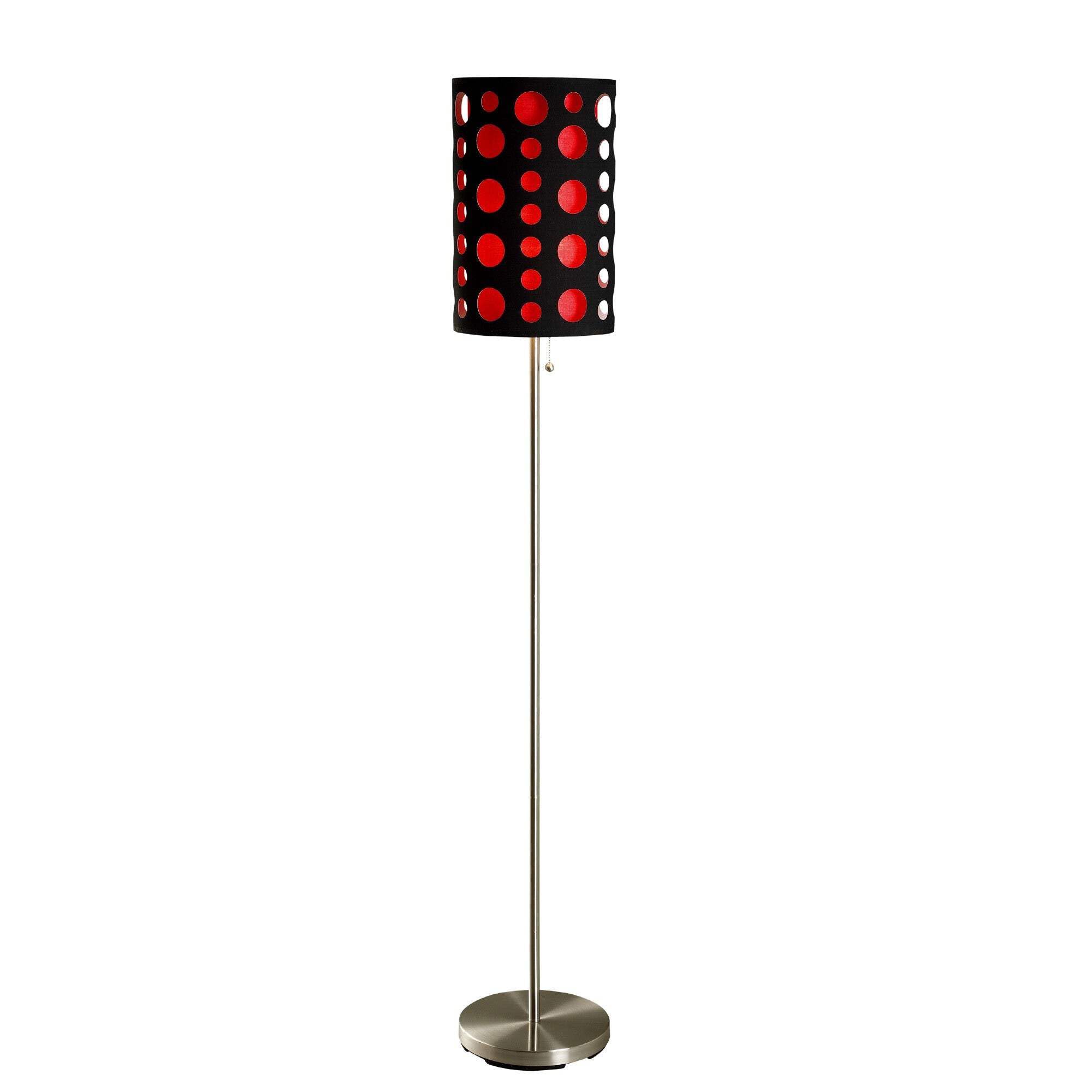 66 Steel Novelty Floor Lamp With Black And Red Drum Shade Black and Red