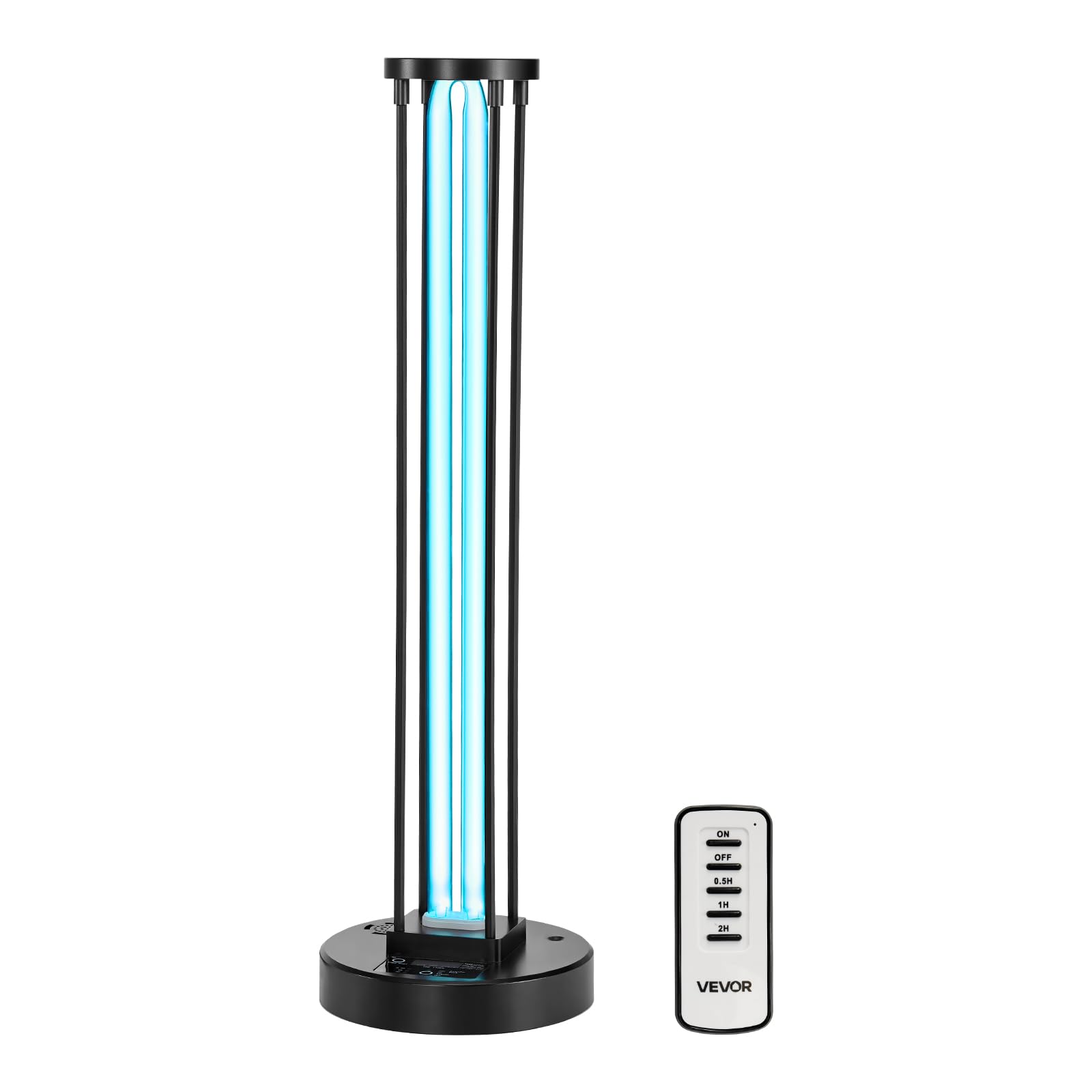 VEVOR UV Light 55W Ultraviolet Lamp with Ozone Purifier, 30/60/120 Min Timer, Remote Control, Black, Model US-007/55W