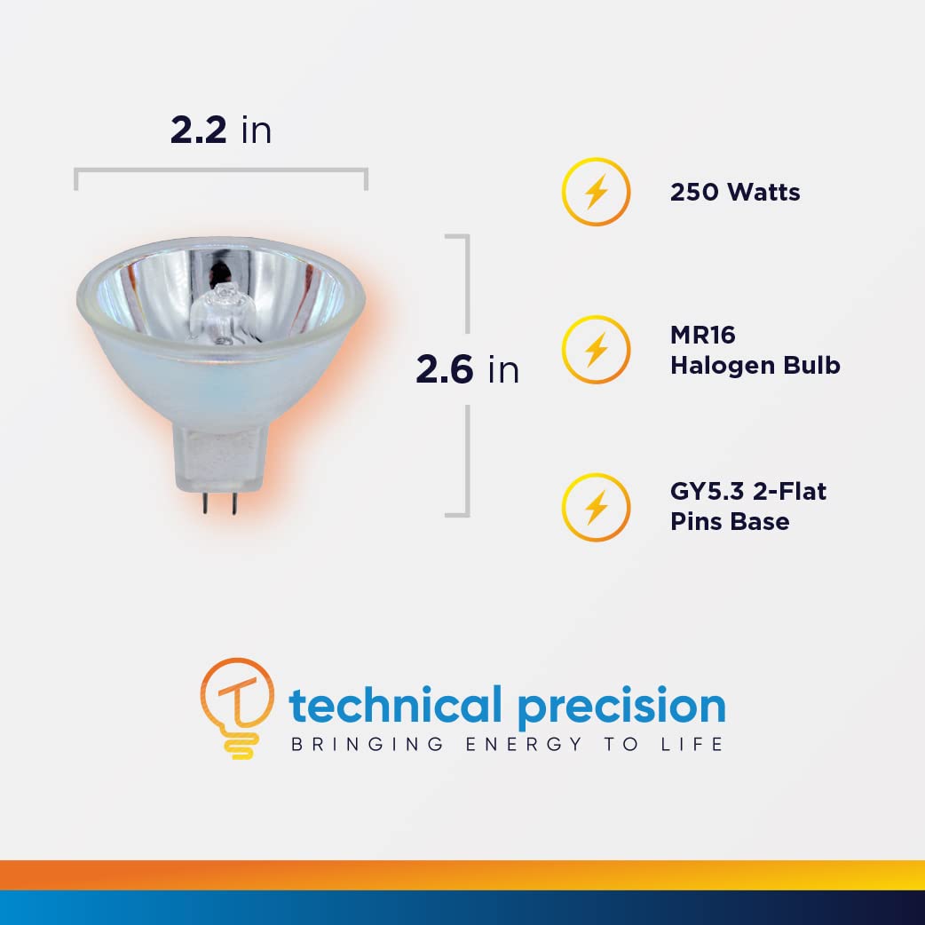 Technical Precision Replacement For Dentsply Triad 2000 Light Bulb 250 Watt 120 Volt Mr16 Bulb With Gy5.3 2-Flat Pins - Halogen
