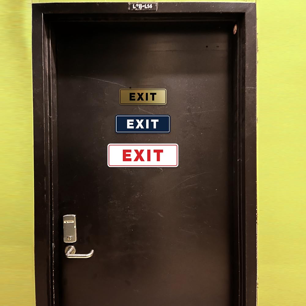 All Quality Standard Exit Wall Or Door Sign | Durable Plastic And Easy Installation | Double-Sided Foam Adhesive Tape - Silver -