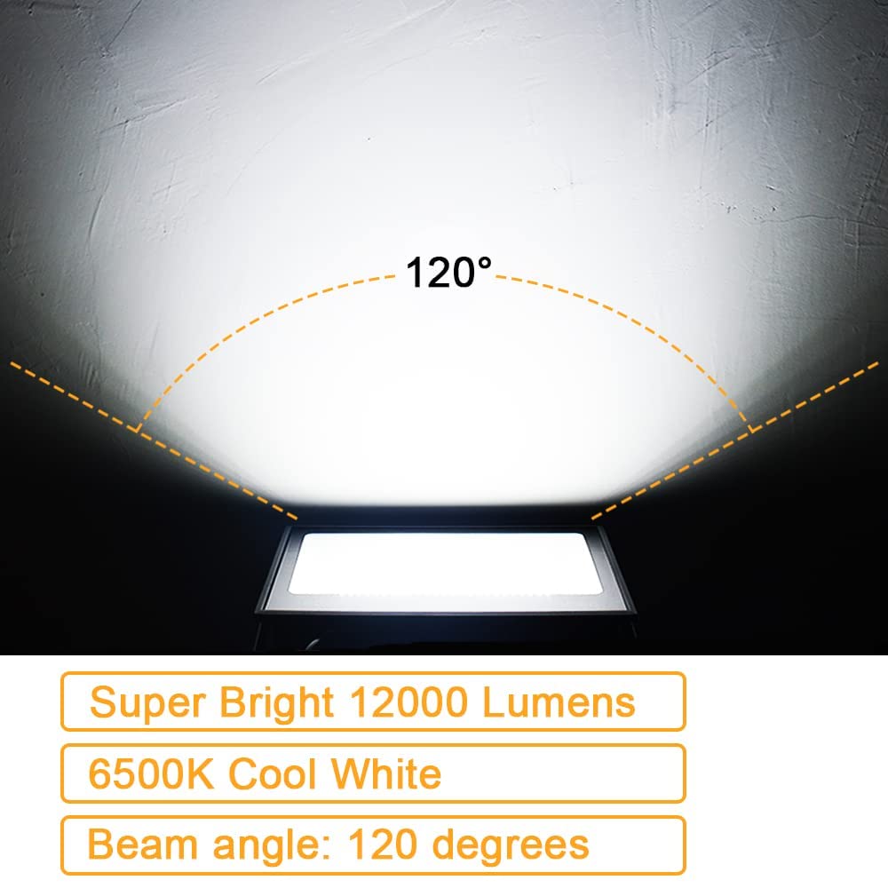 ZHMA 150W LED Flood Lights Outdoor, 12000LM, IP66 Waterproof, 6500K Daylight White, Black, 2 Pack