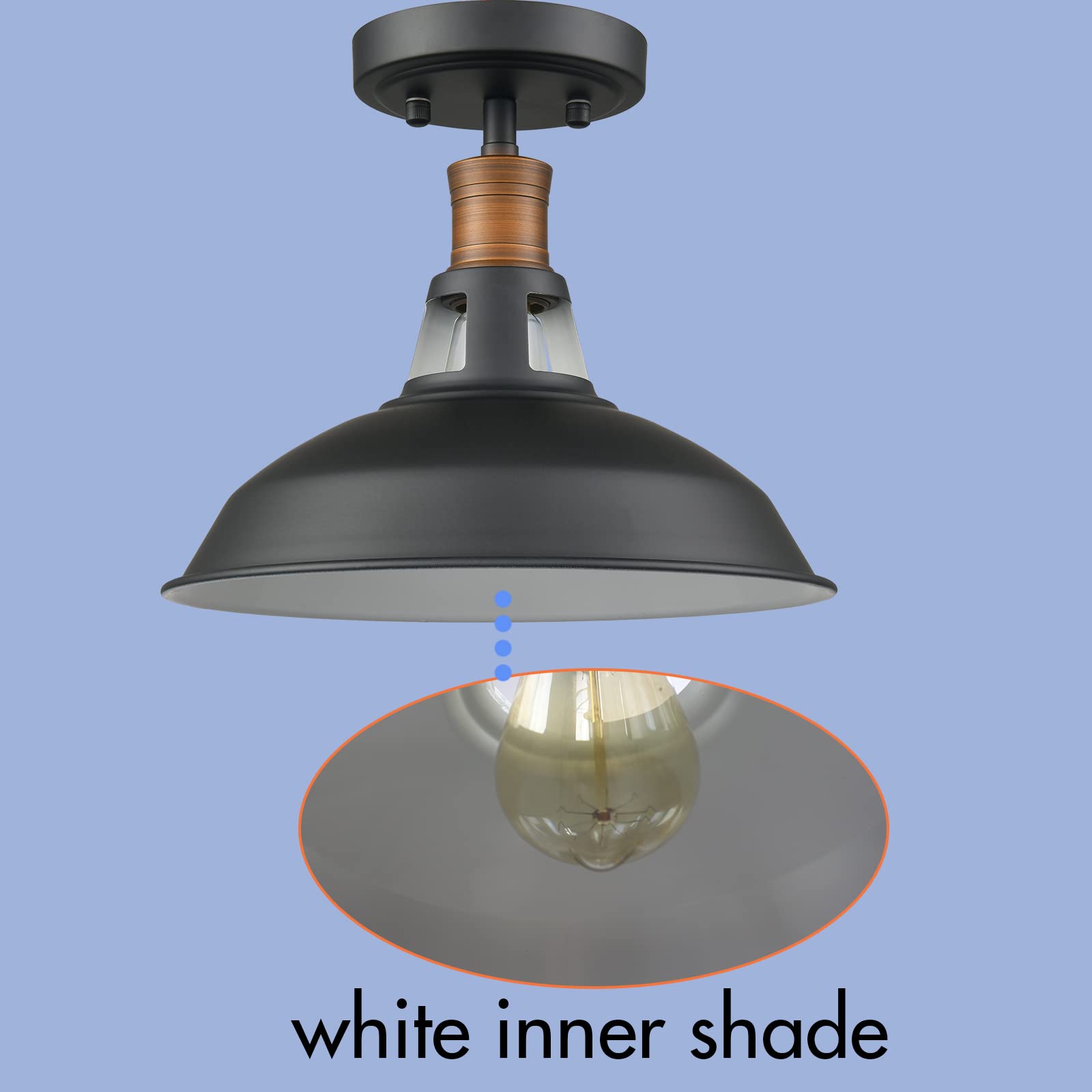 Claxy 1-Light Semi Flush Mount Light Fixture Farmhouse Ceiling Light With Black And White Shade Dimmable