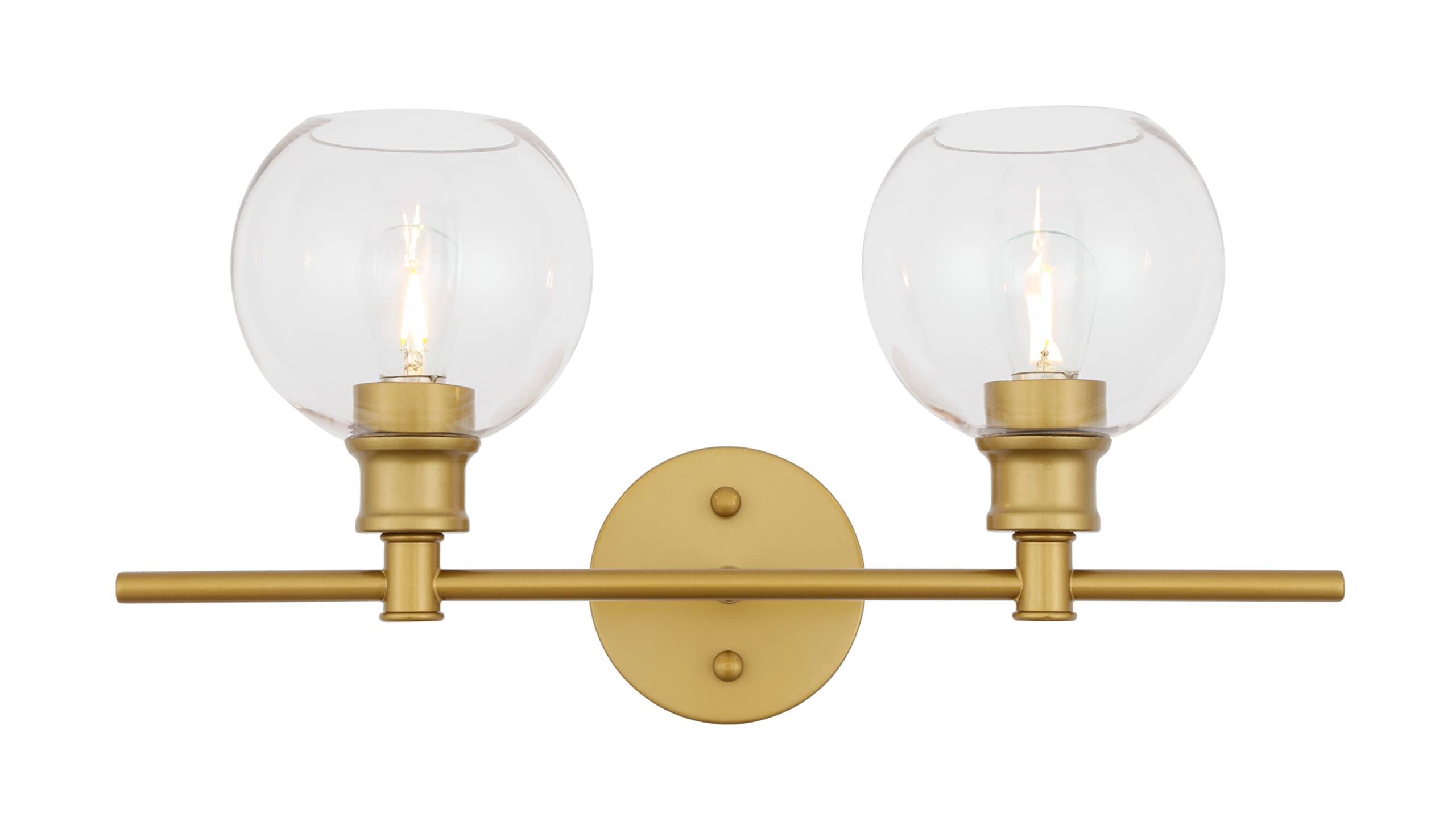 Living District Collier Industrial Mid-Century Modern 2 Light Entryway and Bathroom Wall Sconce in Brass and Clear Glass