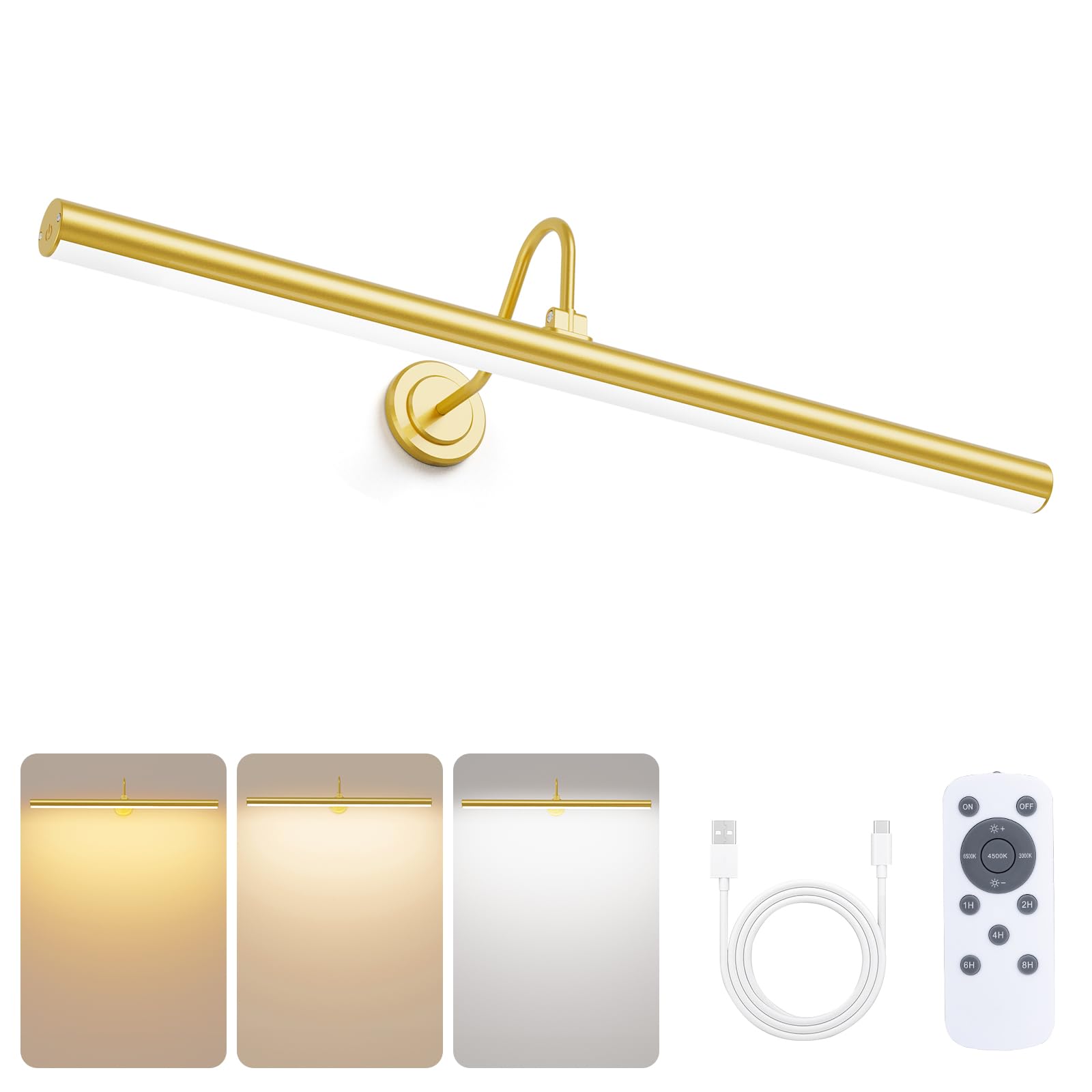 Bridika Picture Lights for Wall Battery Operated, 23.6in Picture Light with Remote, 3 Color Modes and Dimmable Classic Art Light