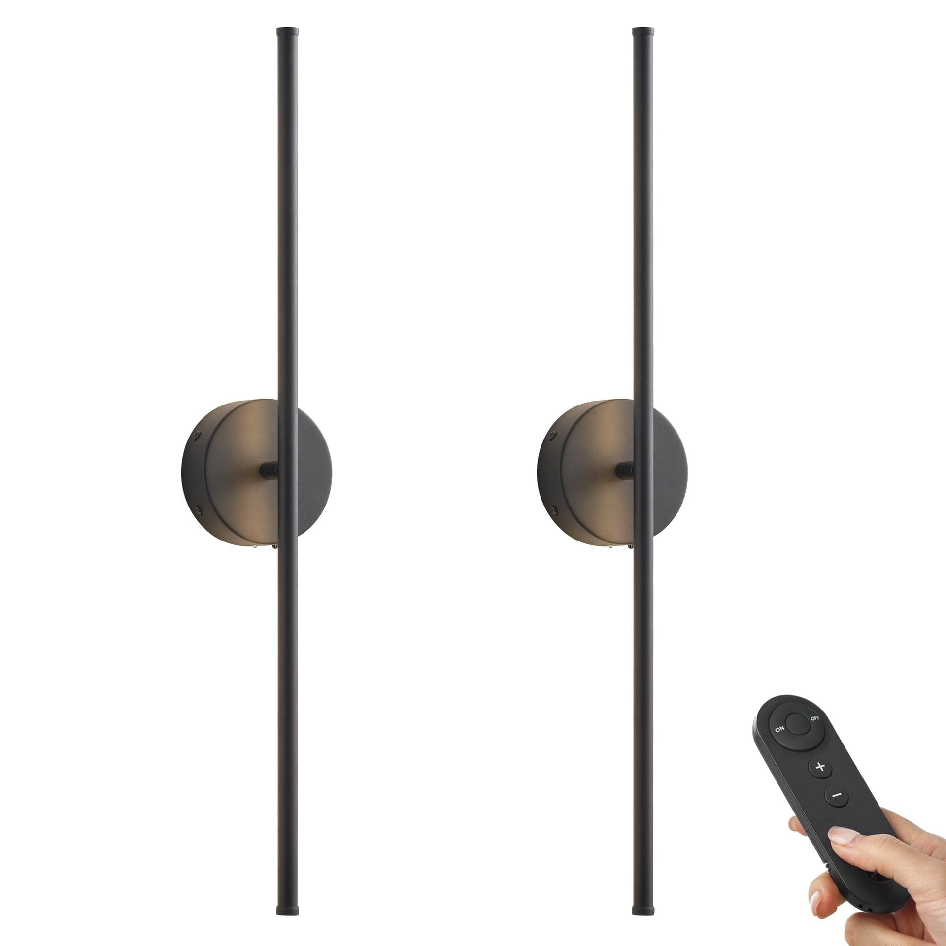 InnovAbode Wireless USB Rechargeable LED Wall Sconce Light Set of Two, Dimmable 3-Light, 360° Rotateable, 28.3 inches, Black, Model MLR211