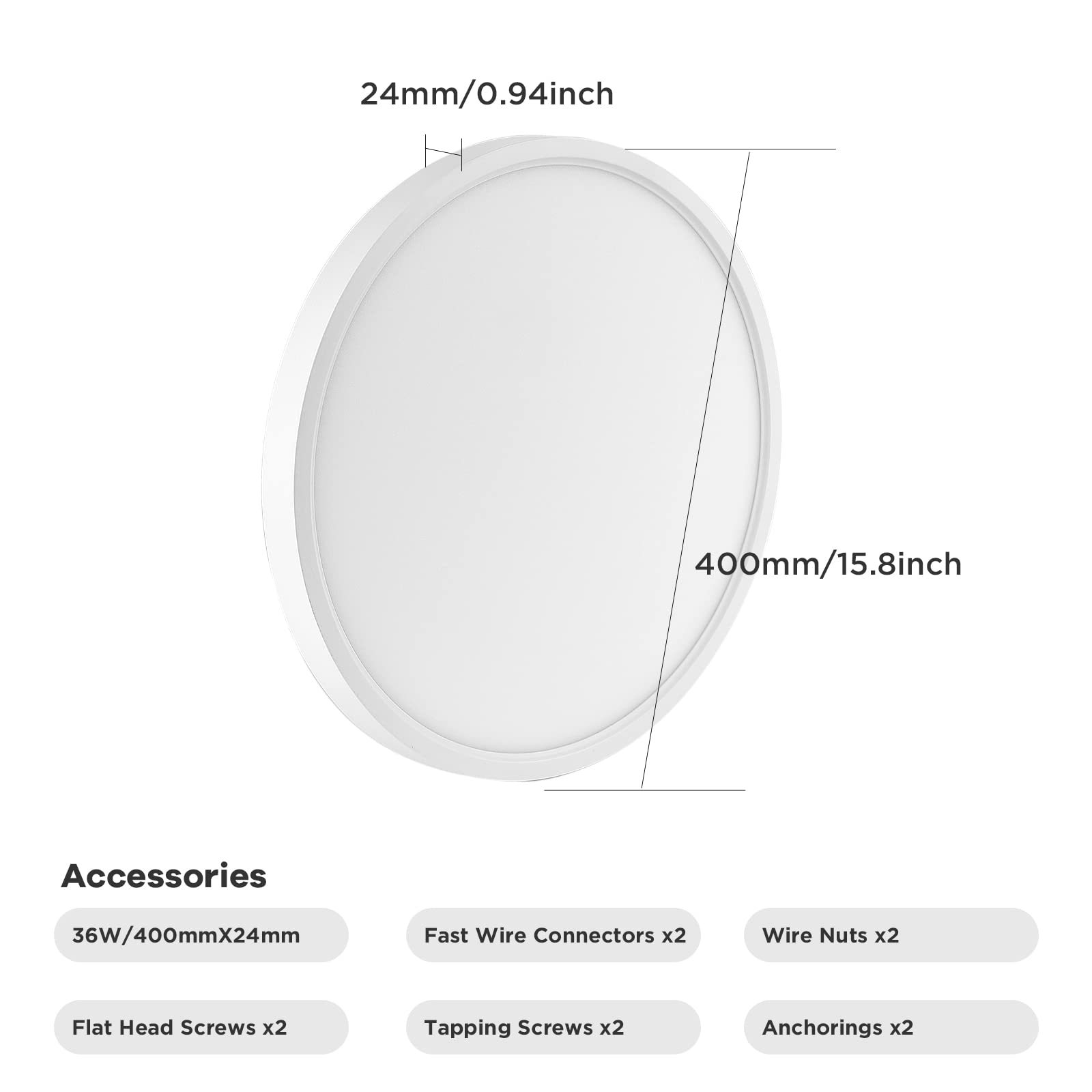 Taloya 36W Flush Mount Ceiling Light, 15.8 White Led Fixture, Modern Design For Bedroom, Kitchen, Living Room