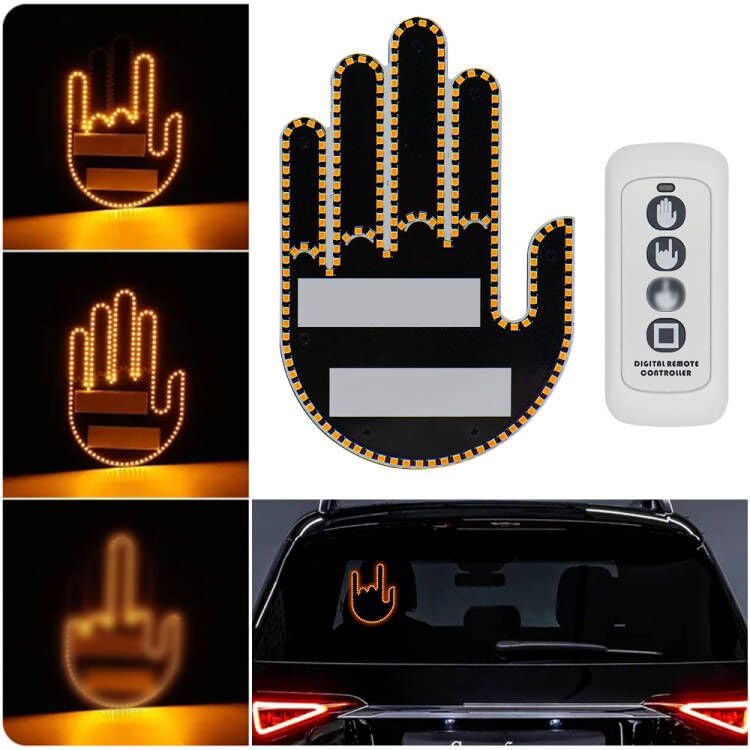 JINRUITOP Car Finger Light with Remote Control - LED Gesture Hand Lighting, 3 Modes, Car Warning Sign, Black Cool Truck Accessories