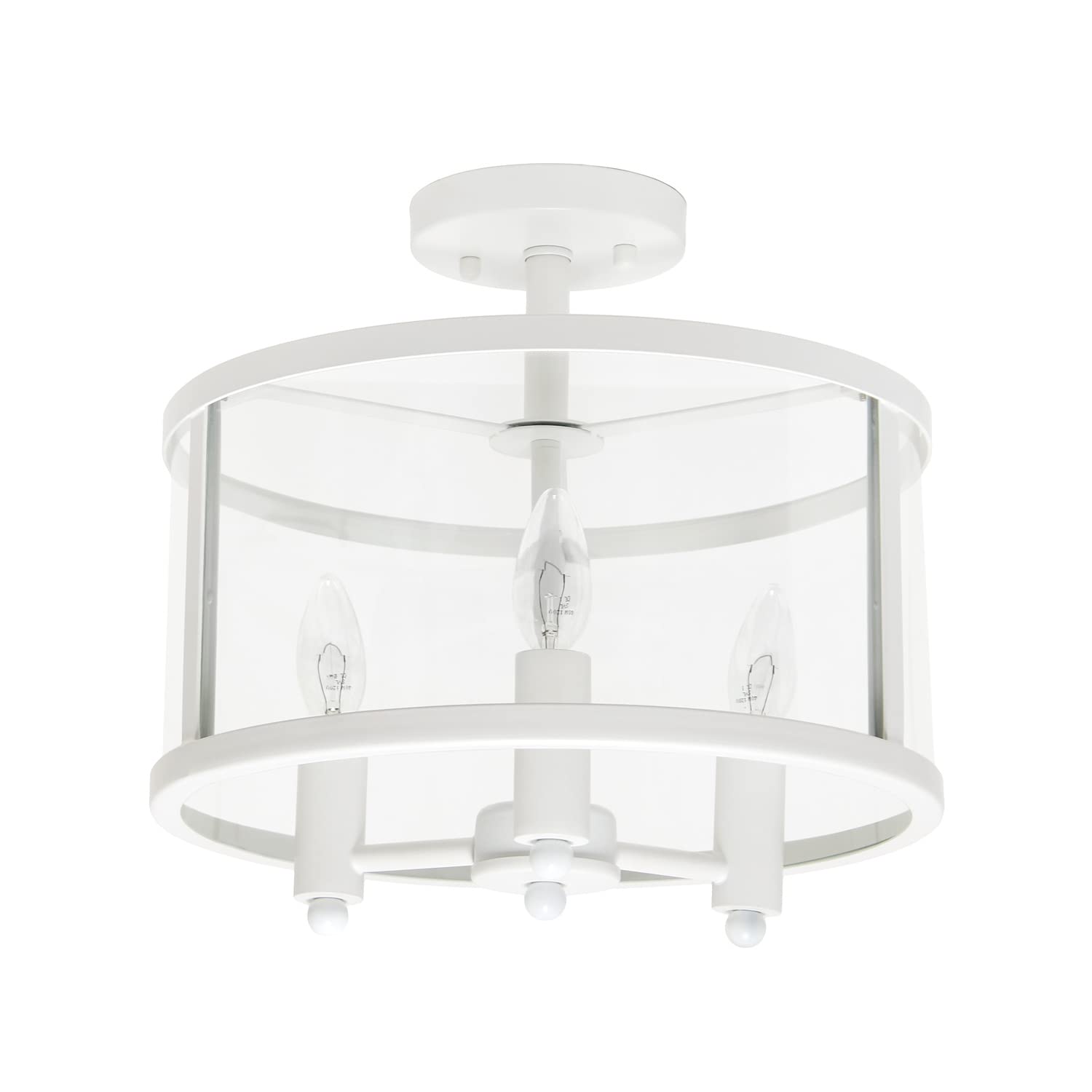 Elegant Designs FM1005-WHT 3-Light Semi-Flushmount Ceiling Light, 13in Iron & Glass, Matte White, Traditional Farmhouse Style