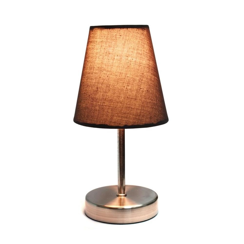 Simple Designs Metal Basic Table Lamp In Sand Nickel With Brown Shade