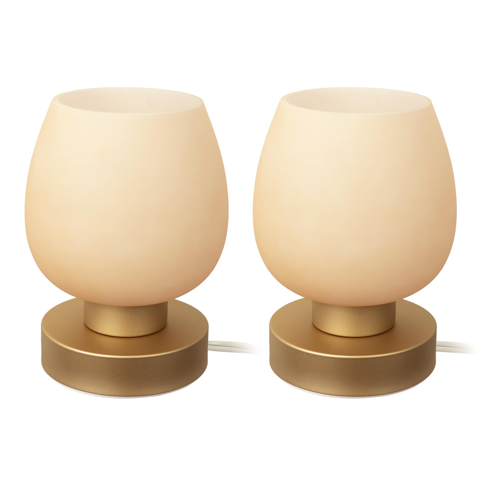 Touch Bedside Table Lamp Set of 2 - Small Modern Table Lamp for Bedroom Living Room Nightstand  3-Way Dimable Desk lamp with Desert Titanium Color Glass Lamp Shade  2700K LED Bulb  Simple Design