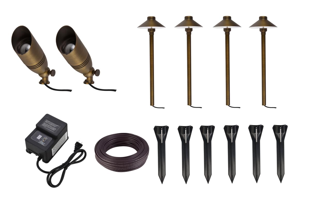 Elitco Lighting Aera Landscape Lighting Set Of 6 Brass & Glass Outdoor Fixtures