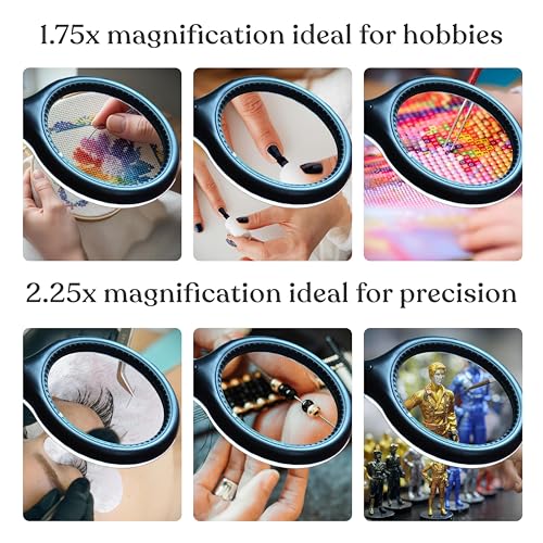 Brightech LightView Flex Magnifying Desk Lamp - 1.75X Magnifier with Light, Adjustable for Crafts & Reading, Black, Model LTVW2-BK