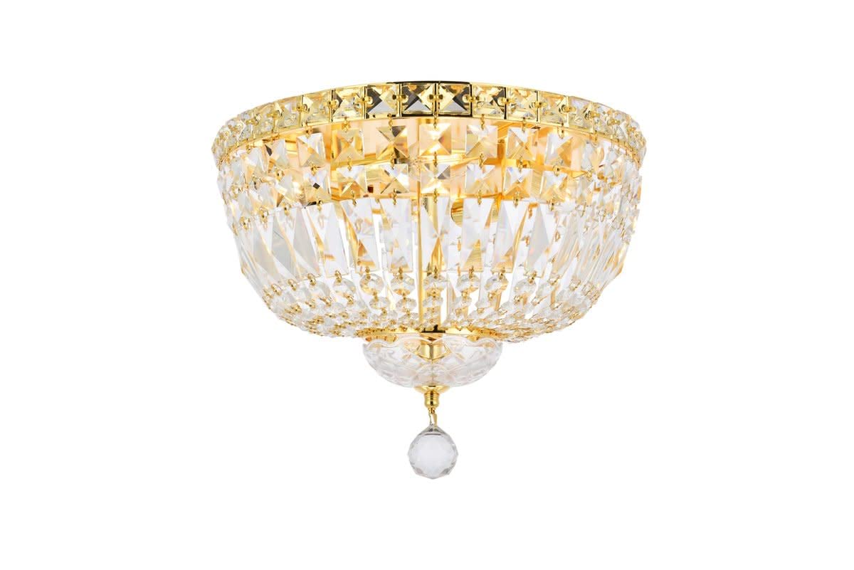 Elegant Lighting 2528F14G/RC Royal Cut Clear Crystal Tranquil 4-Light, Single-Tier Flush Mount Crystal Chandelier, Gold Finish