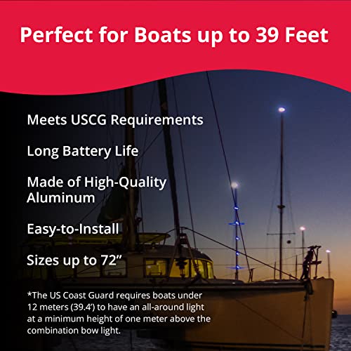 SeaSense LED Stern Light 34” to 72” - 2 Nautical Mile Range - Chrome - Model 50023965 - Adjustable & Stowable for Boats, Kayaks, Canoes