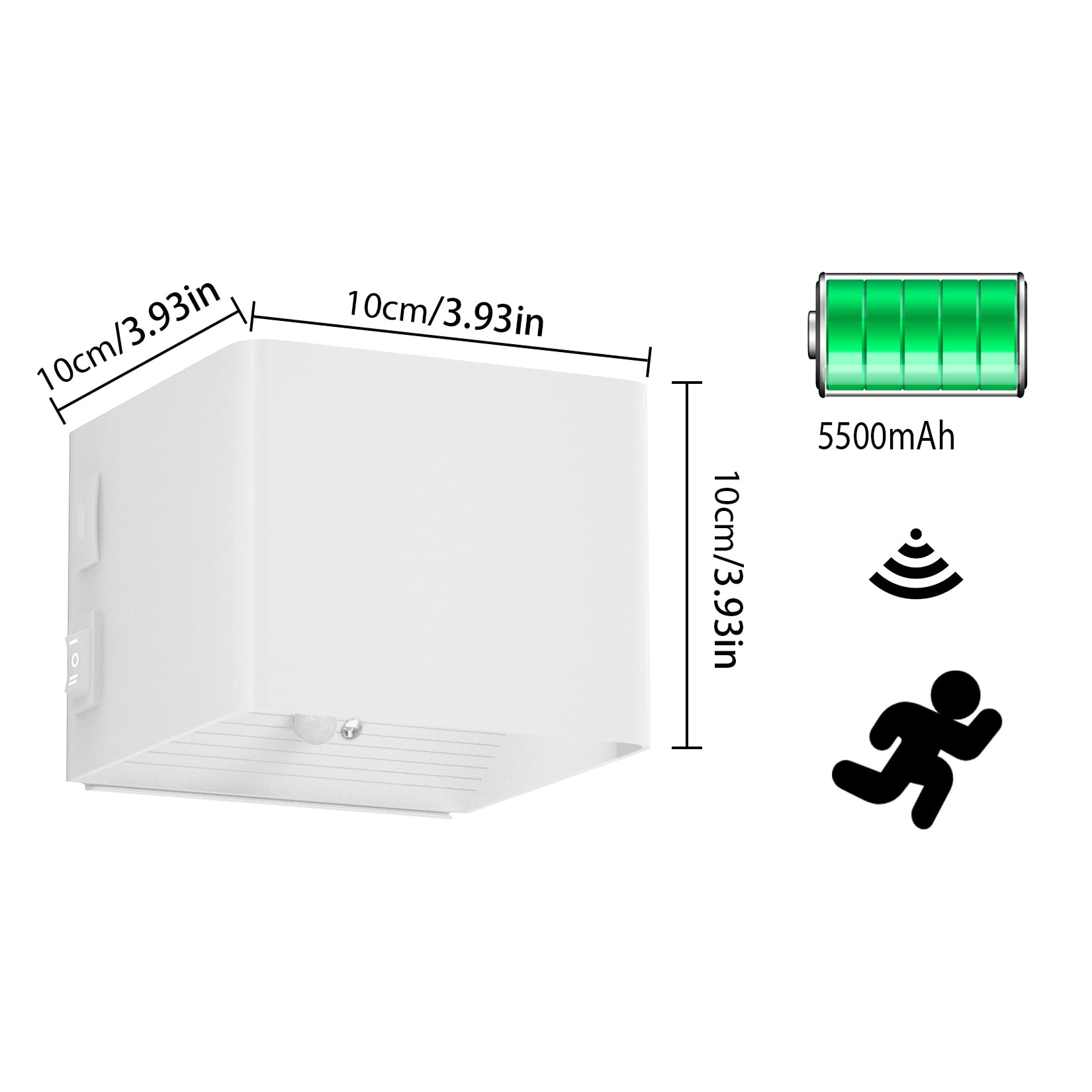 Coinmit LED Wall Sconces 5500mAh Motion Sensor 3000K Metal 2 Pack White Model HW632B