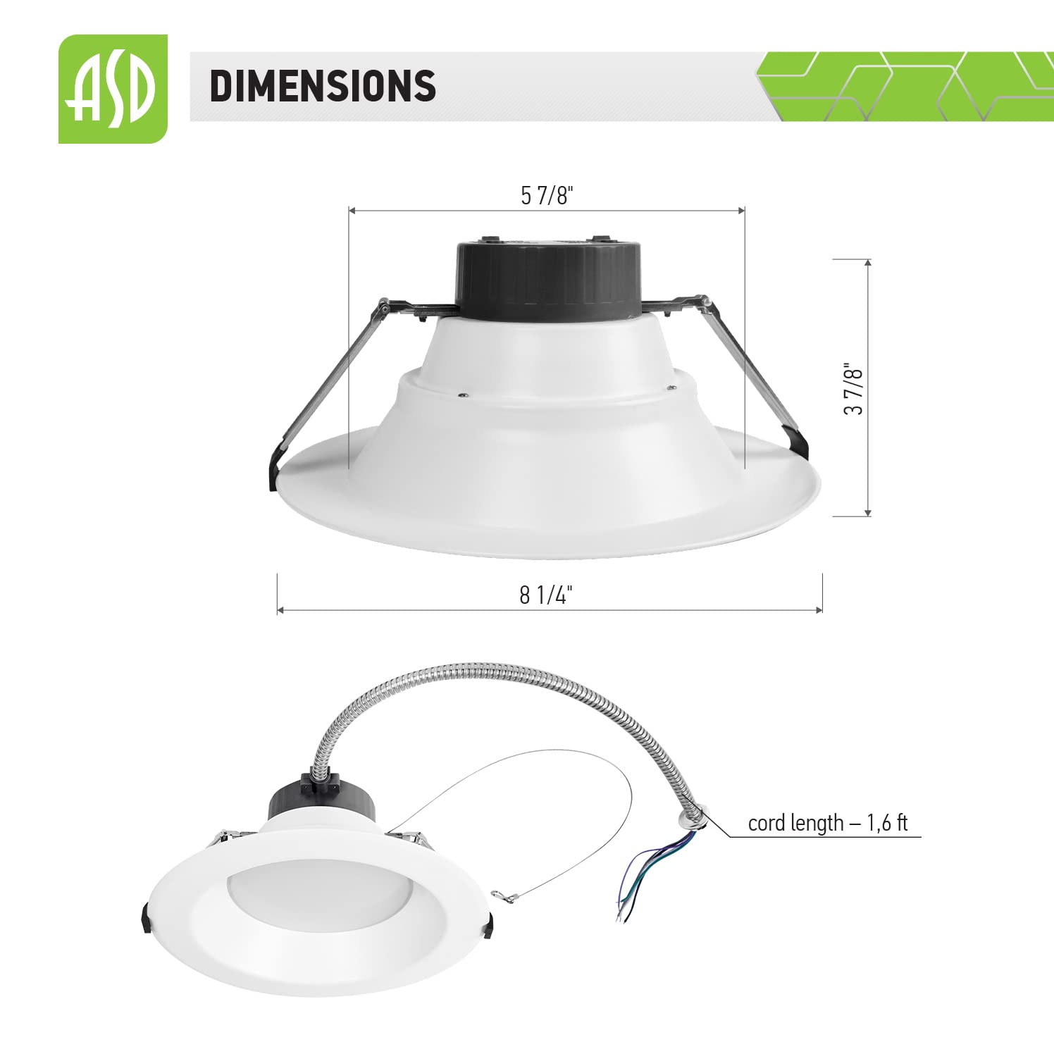 ASD 6 Inch Canless LED Downlight, Dimmable 10/15/22W, 5 Color Temps, Aluminum, 4 Pack, White, Model ASD-CDL7-