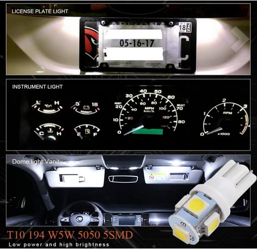 Blyilyb 20-Pack White Replacement Stock # 194 T10 168 2825 W5W 175 158 Bulb 5050 5 Smd Led Light 12V Car Interior Lighting For M