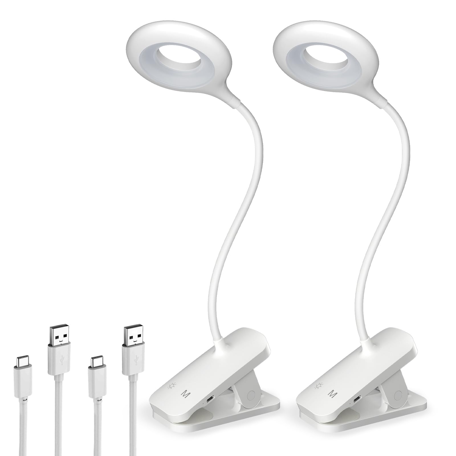 HECDSTLY 2 Pack Clip on LED Reading Light, 25 Models USB Rechargeable Bed Lights with Large Clamp for Headboard, Eye Protection 