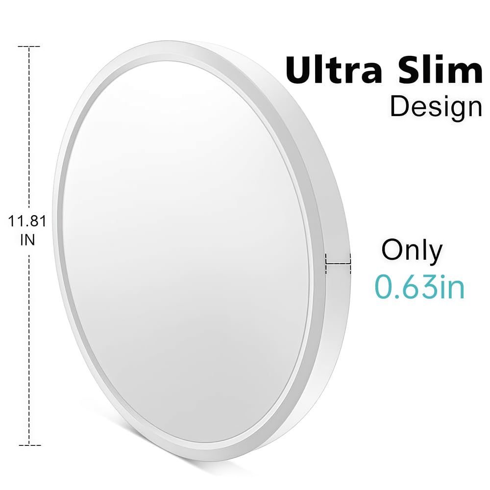 inShareplus LED Flush Mount Ceiling Light 24W Daylight White 12 Inch Plastic 3200LM for Bathroom Kitchen Bedroom Living Room