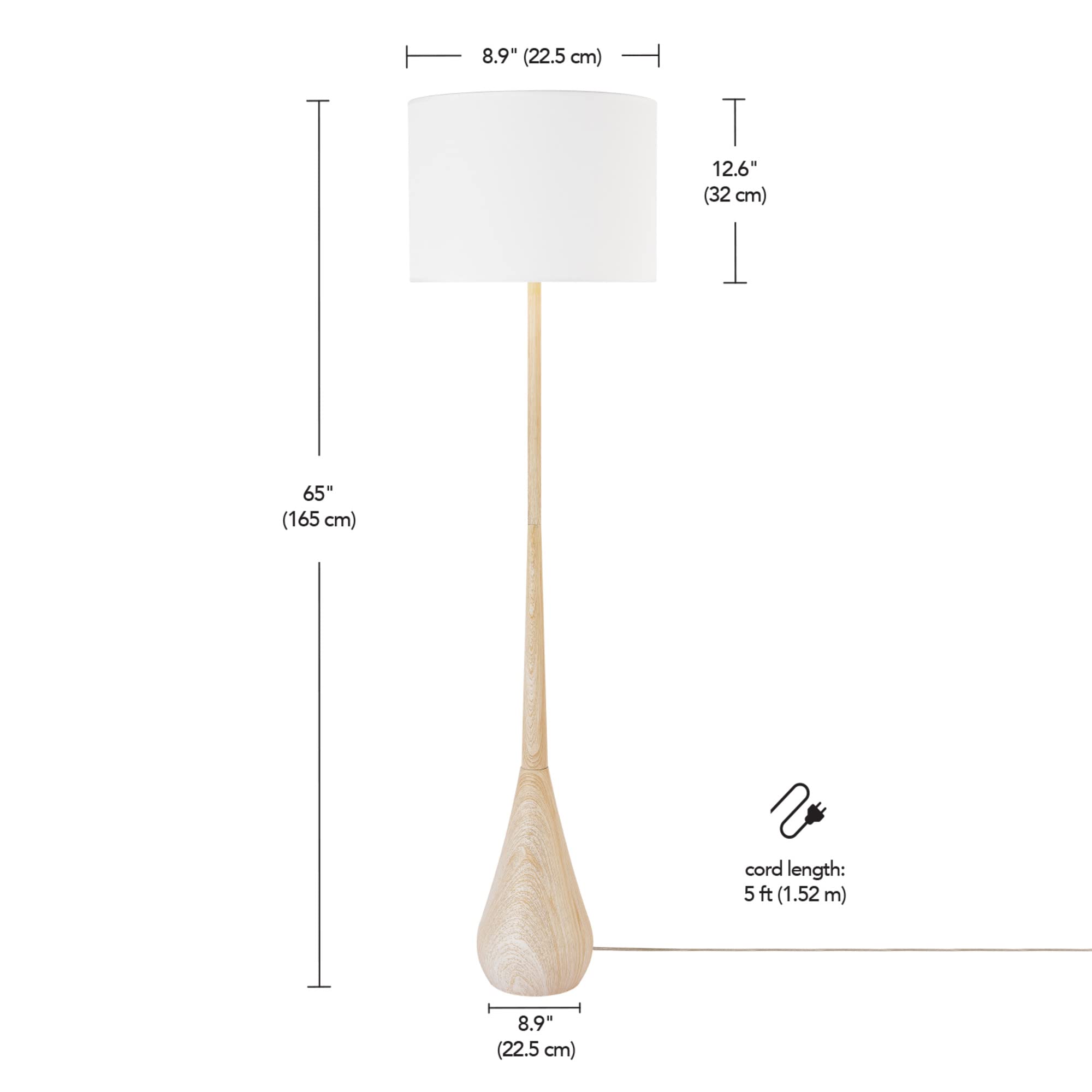 Globe Electric 52112 Kanana 65'' Floor Lamp, Faux Wood, Cotton Shade