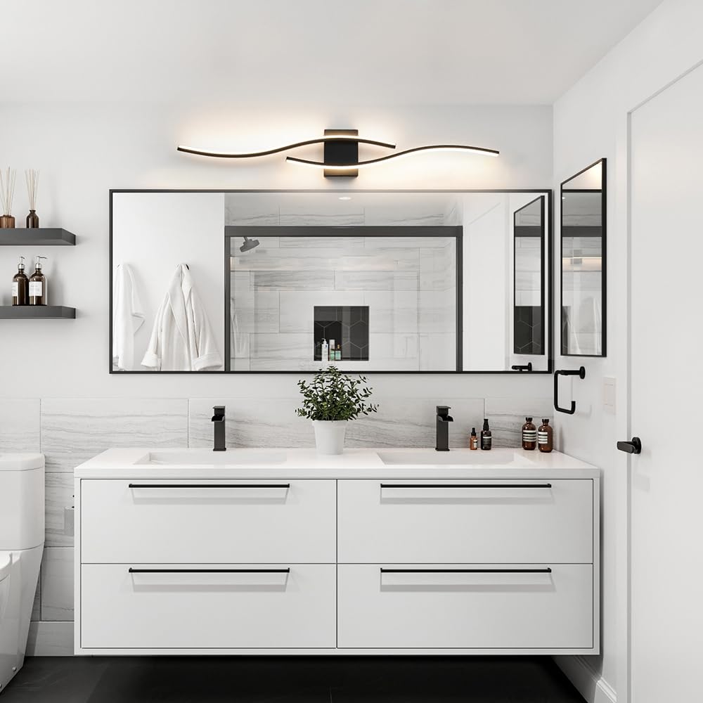 Daunton Modern LED Vanity Light, 40.5" Black Aluminum Fixture with Remote Control, Bathroom Wall Sconce for Bedroom & Living Room