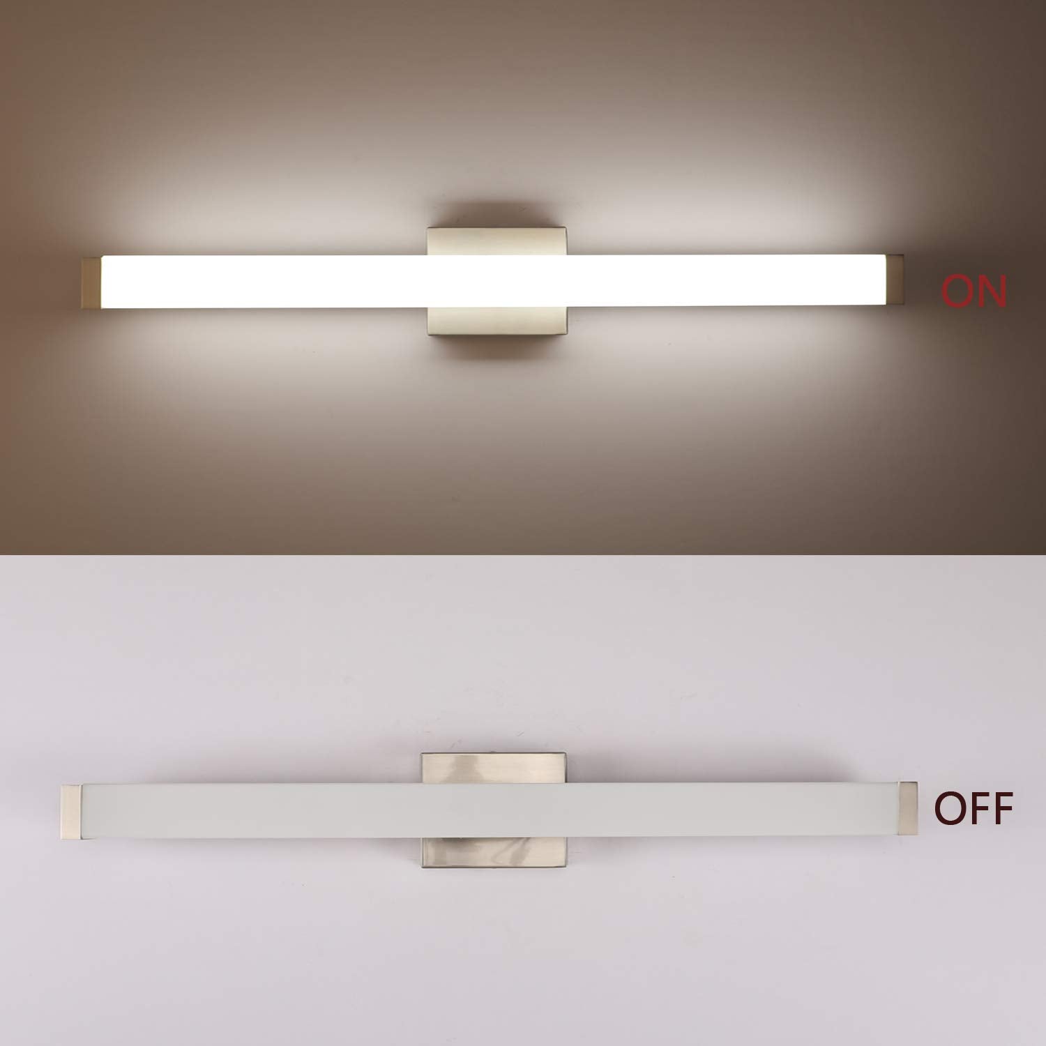 YHTlaeh Bathroom Vanity Light 24 inch 14W LED Brushed Nickel Wall Bar Over Mirror, Model 7610, Acrylic/Stainless Steel