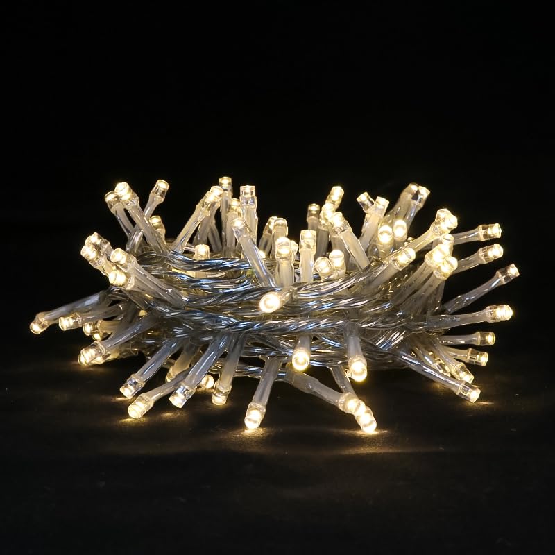 Warm White Christmas String Lights - 100 LED String Lights Plug in for Tree  Bedroom  Party  Wedding  Indoor/Outdoor Christmas Decorations  8 Feet Clear Wire  8 Modes & Memory Function  Connectable