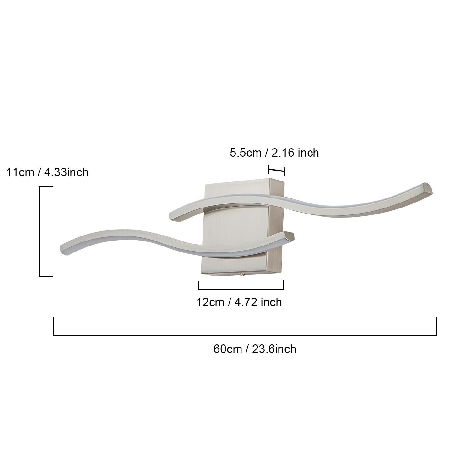 Huoku Modern Bathroom Light Fixtures  23.6Inch Dimmable Brushed Nickel Bathroom Vanity Lights Over Mirror  15W Aluminum Wall Sconce Lighting Fixtures For Living Room 6000K White Light