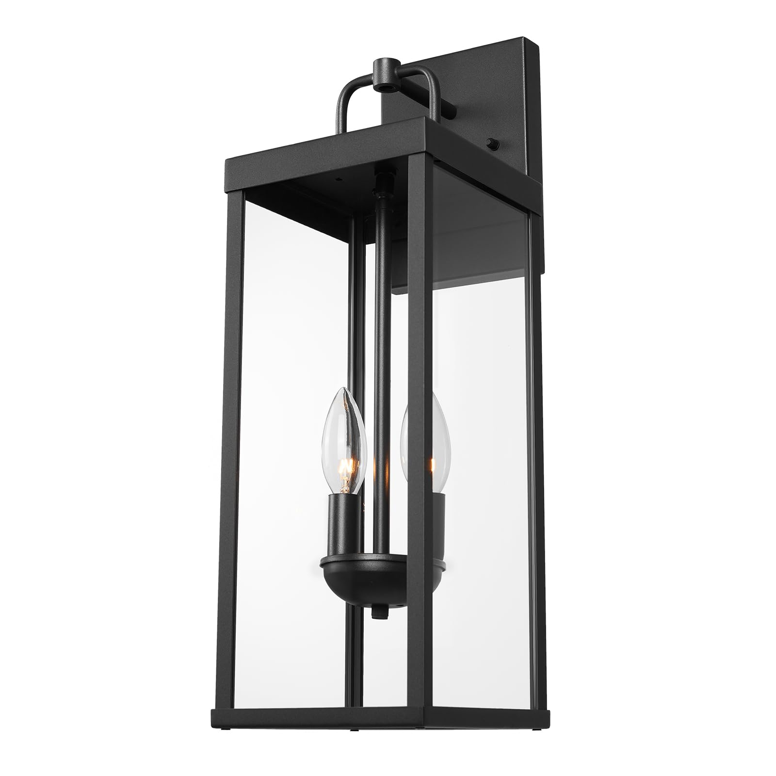 Outdoor Wall Sconce Light, 20 Inch Tall Transitional Exterior Wall Bracket Lighting With Clear Glass, Anti-Rust Powder Coat Black Modern Outside Wall Lantern For Front Porch Corridor Doorway Patio