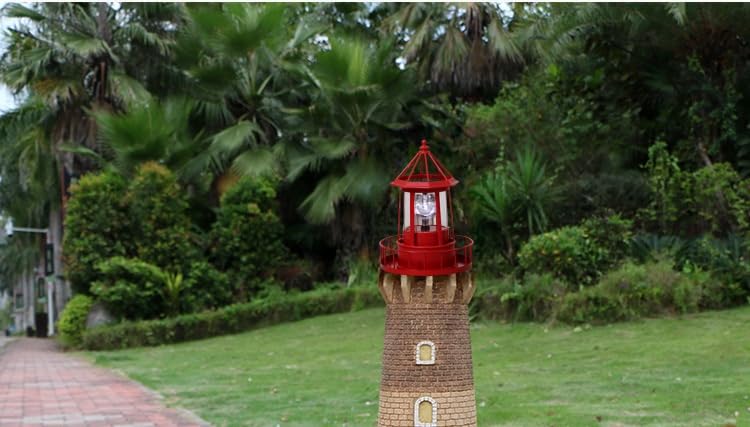 Enajucy Solar Lighthouse - 360° Rotating Light for Garden, IP65 Waterproof, Red, Durable Plastic, Model 11233