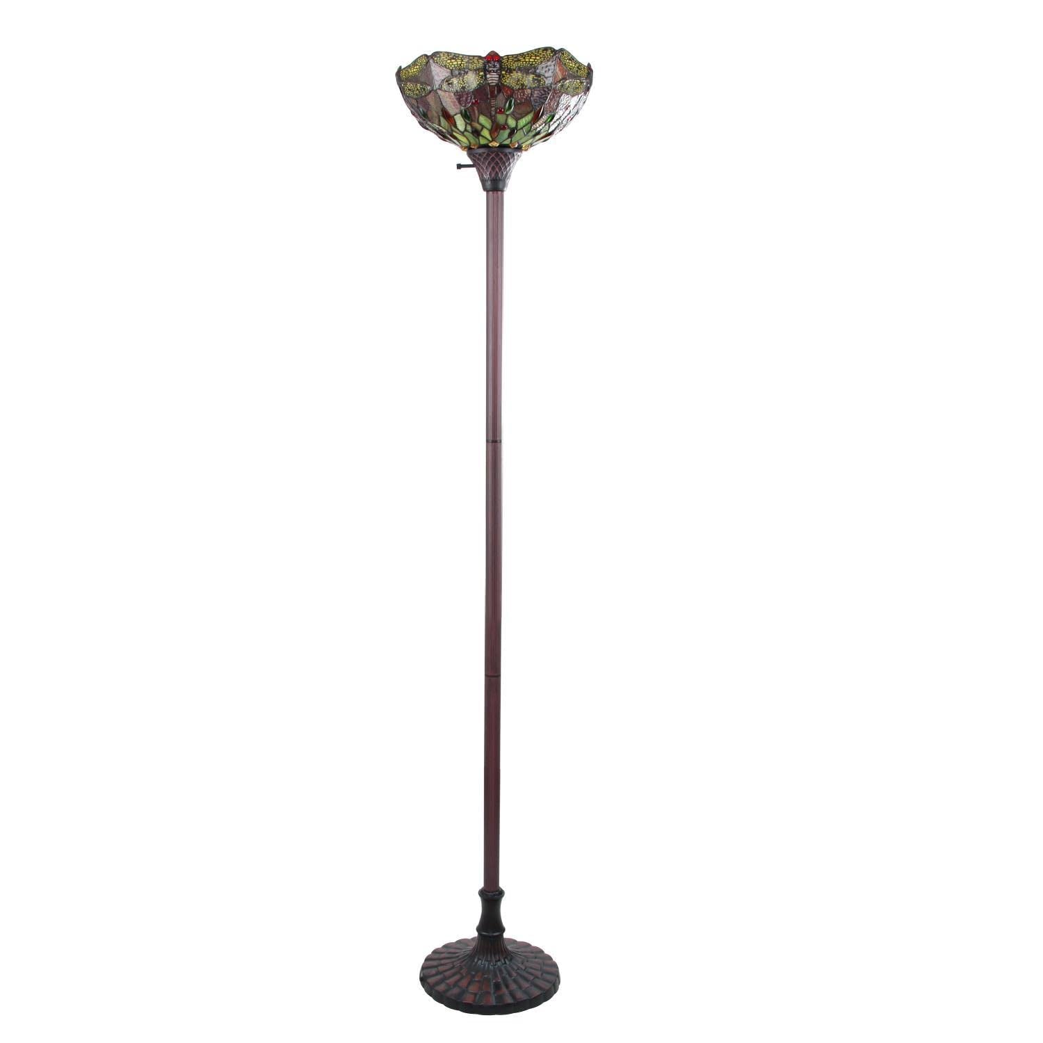 Chloe Lighting Empress Dragonfly Torchiere Lamp 14in Wide Dark Bronze Multicolor Glass, Model CH3T471RD14-TF1