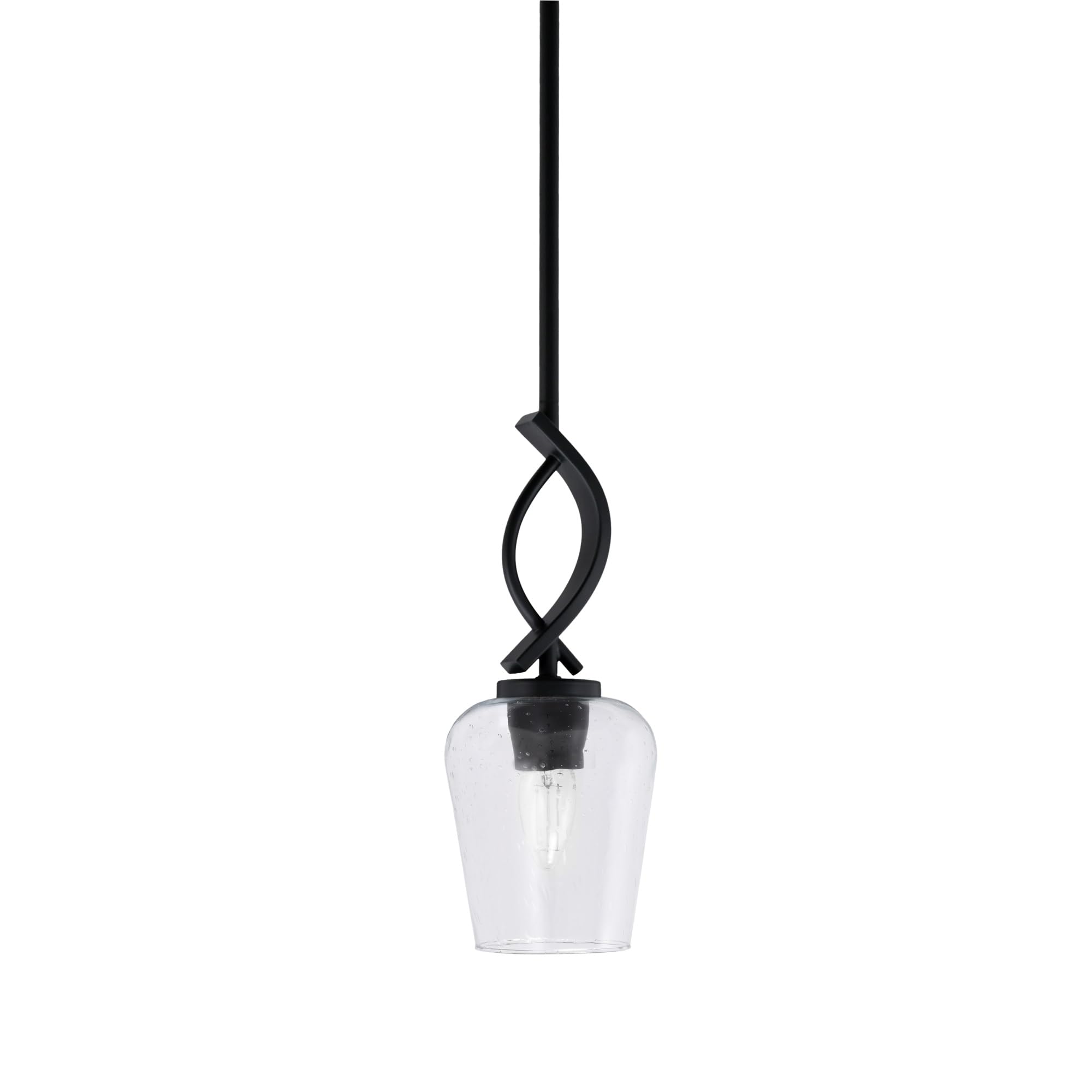 Cavella 1 Light Stem Mini Pendant Shown in Matte Black Finish with 5&quot; Clear Bubble Glass