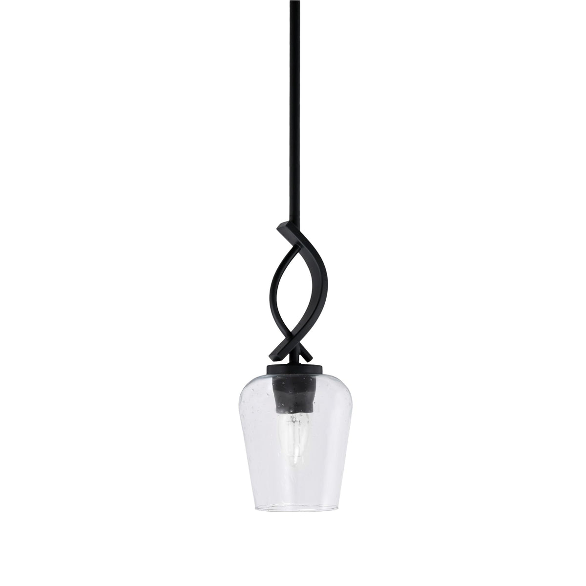 Cavella 1 Light Stem Mini Pendant Shown in Matte Black Finish with 5&quot; Clear Bubble Glass