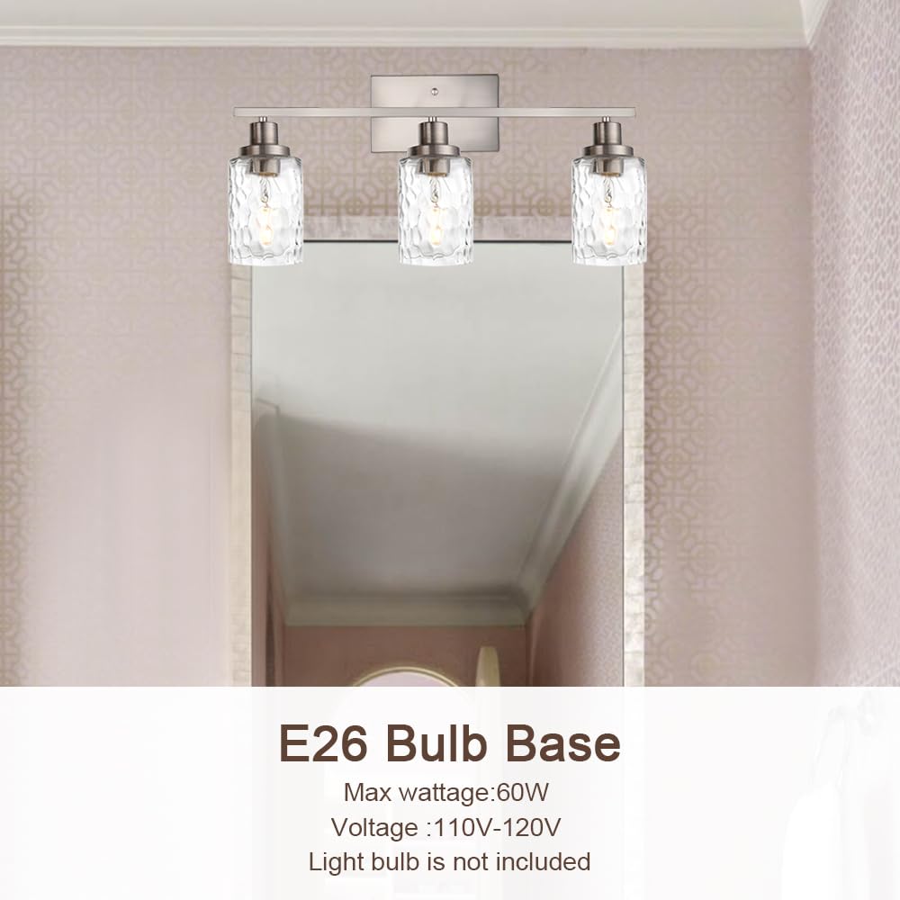 MELUCEE 3-Light Bathroom Vanity Lights Brushed Nickel Metal Industrial Fixture Model 450A-3W-SN