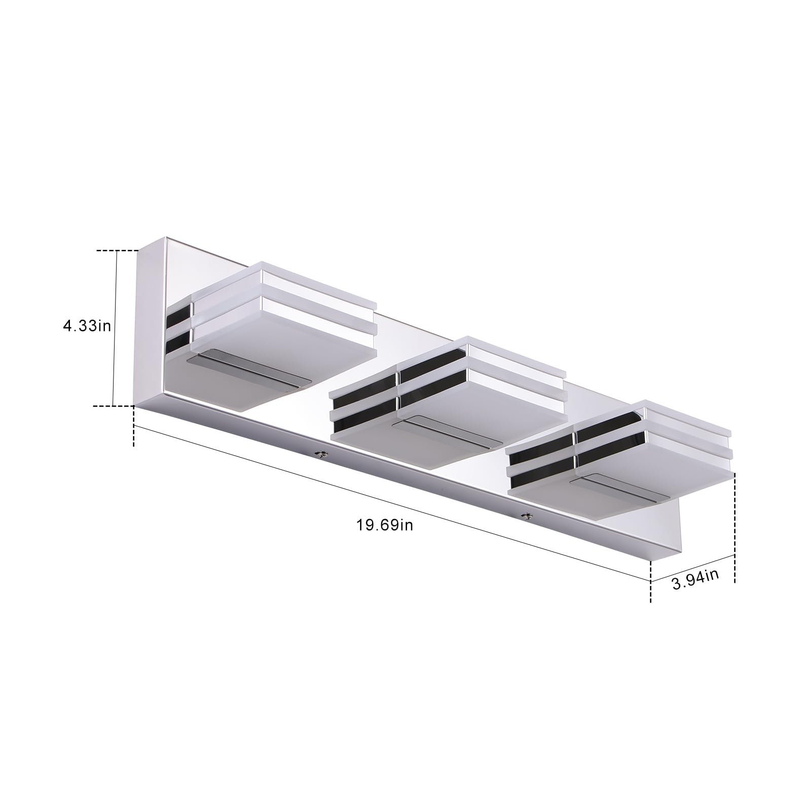 yumcrelect LED Vanity Light Fixture, 3-Light, 20-Inch, Chrome, Acrylic, Modern Bathroom Lighting, 6000K