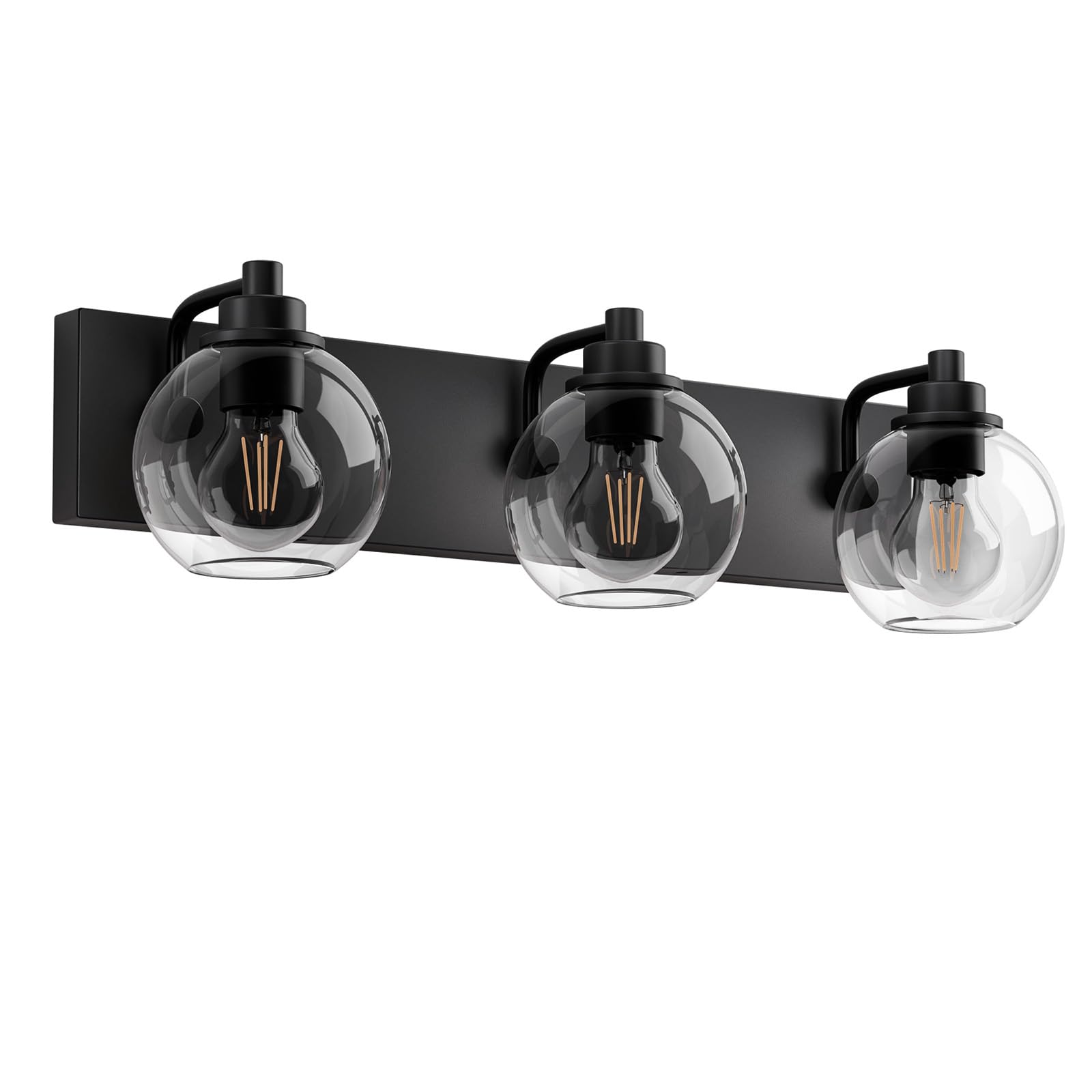 Espird 3-Light Matte Black Bathroom Vanity Light Fixtures, Modern Metal Over Mirror with Clear Glass Shade, Model L39-3-BK