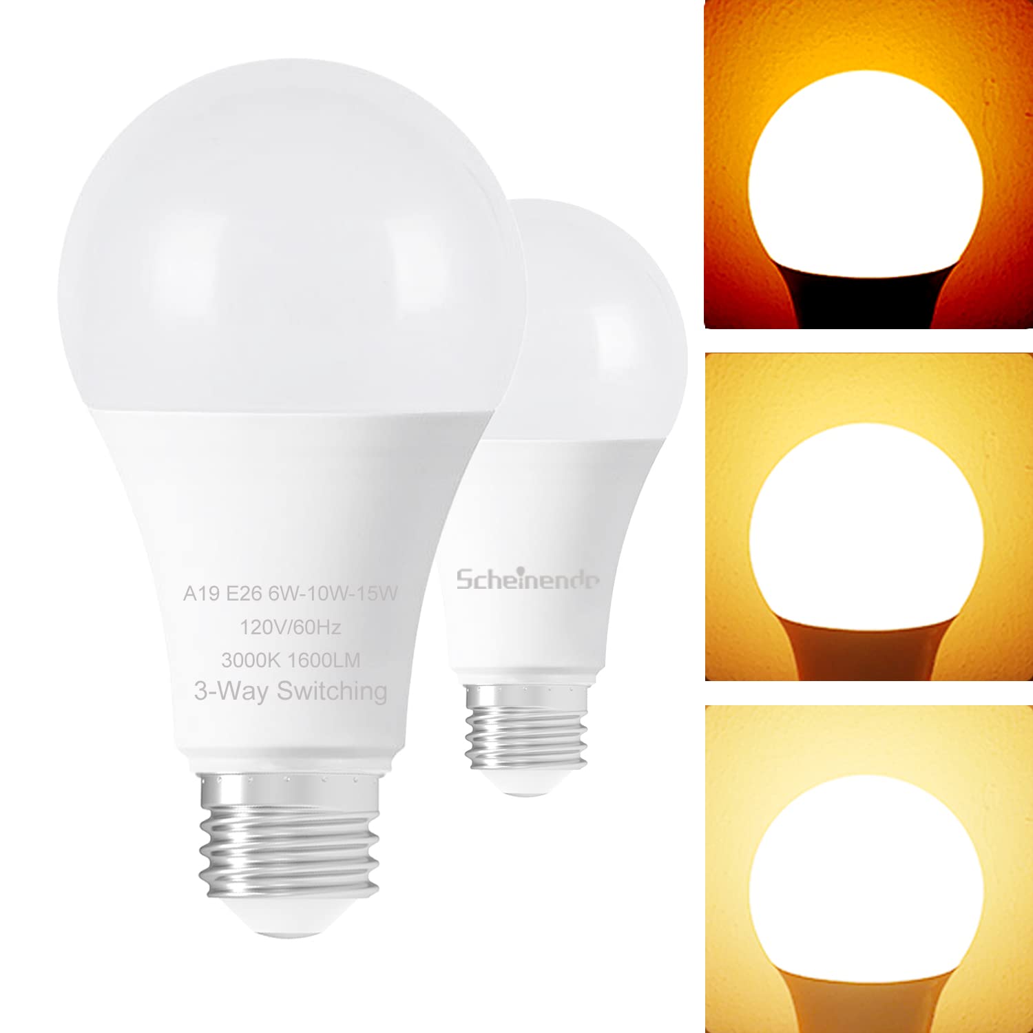 Scheinenda 3-Way Led Light Bulbs, 30/70/100W Equivalent, Warm White 3000K,