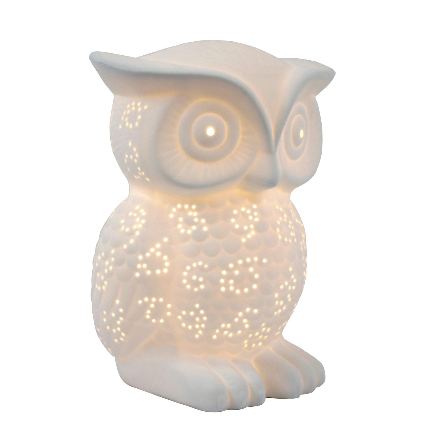 Simple Designs Lt3027-Wht Porcelain Fun Shaped Wise Owl Table Lamp, White
