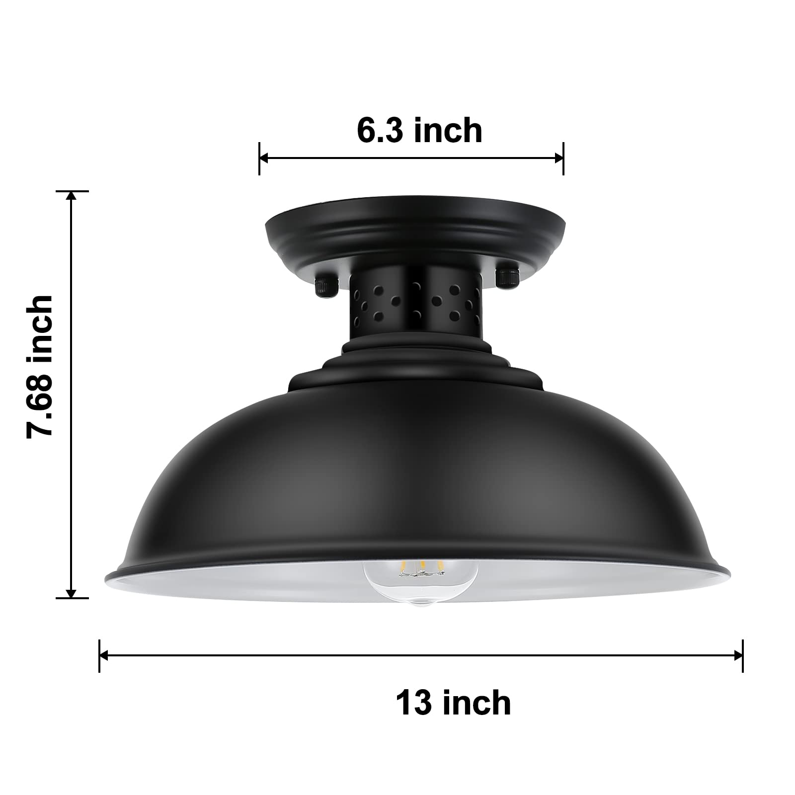 Loehinle Semi Flush Mount Ceiling Light, Industrial Close To Ceiling Lighting Fixtures, Rustic Vintage Metal Black Ceiling Lamp For Kitchen Island Bedroom Hallway Farmhouse, 13In