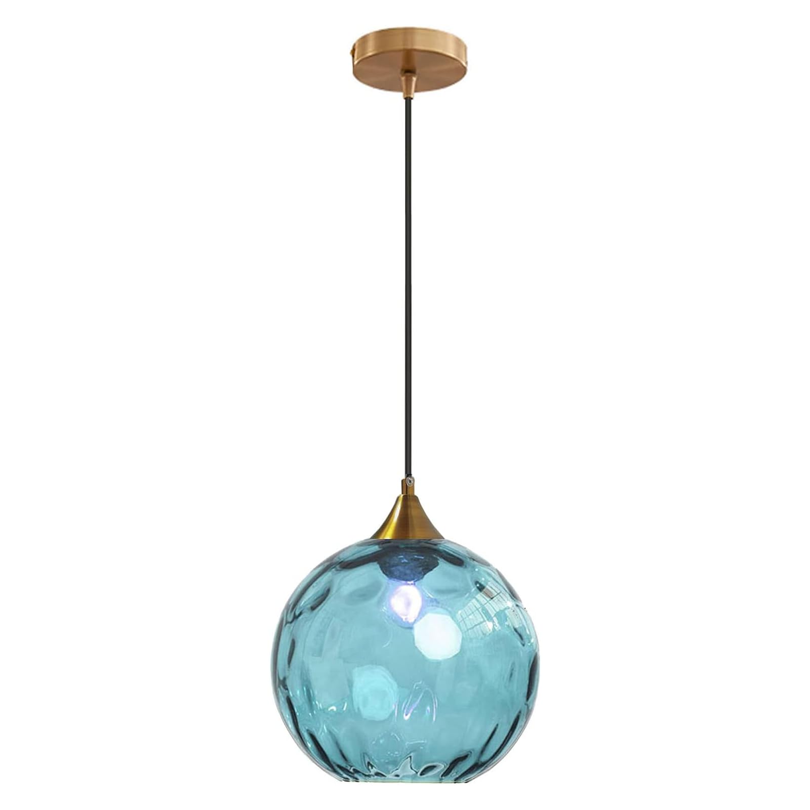 LOTREE 7.8 Inches Blue Glass Globe Pendant Lights Fixtures E26 Modern Farmhouse Glass Ball Pendant Lighting with Gold Brass Fini