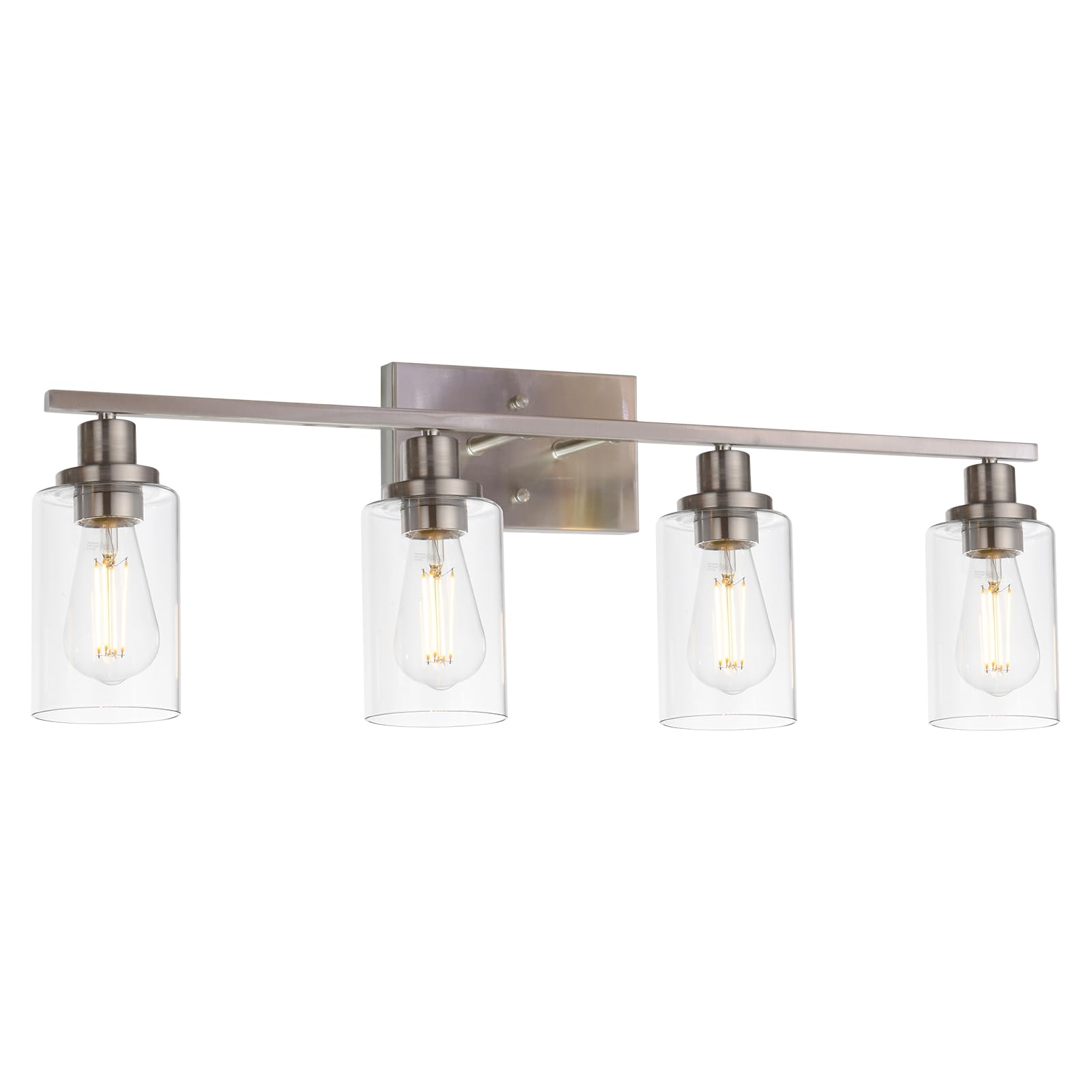 MELUCEE Bathroom Light Fixtures 4-Light Brushed Nickel Vanity Lights with Clear Glass Shade Model 450-4W-SN