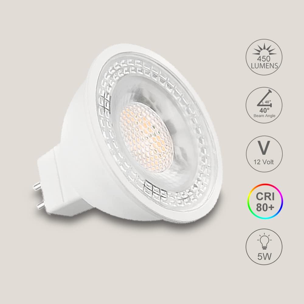 Ftl 20-Pack Mr16 Led Bulb Warm White 3000K Gu5.3 Non-Dimmable 12V 5W 50W Halogen Equivalent Bipin Base 40 Degree Spot Light For Track Lighting  Outdoor Landscape Lighting