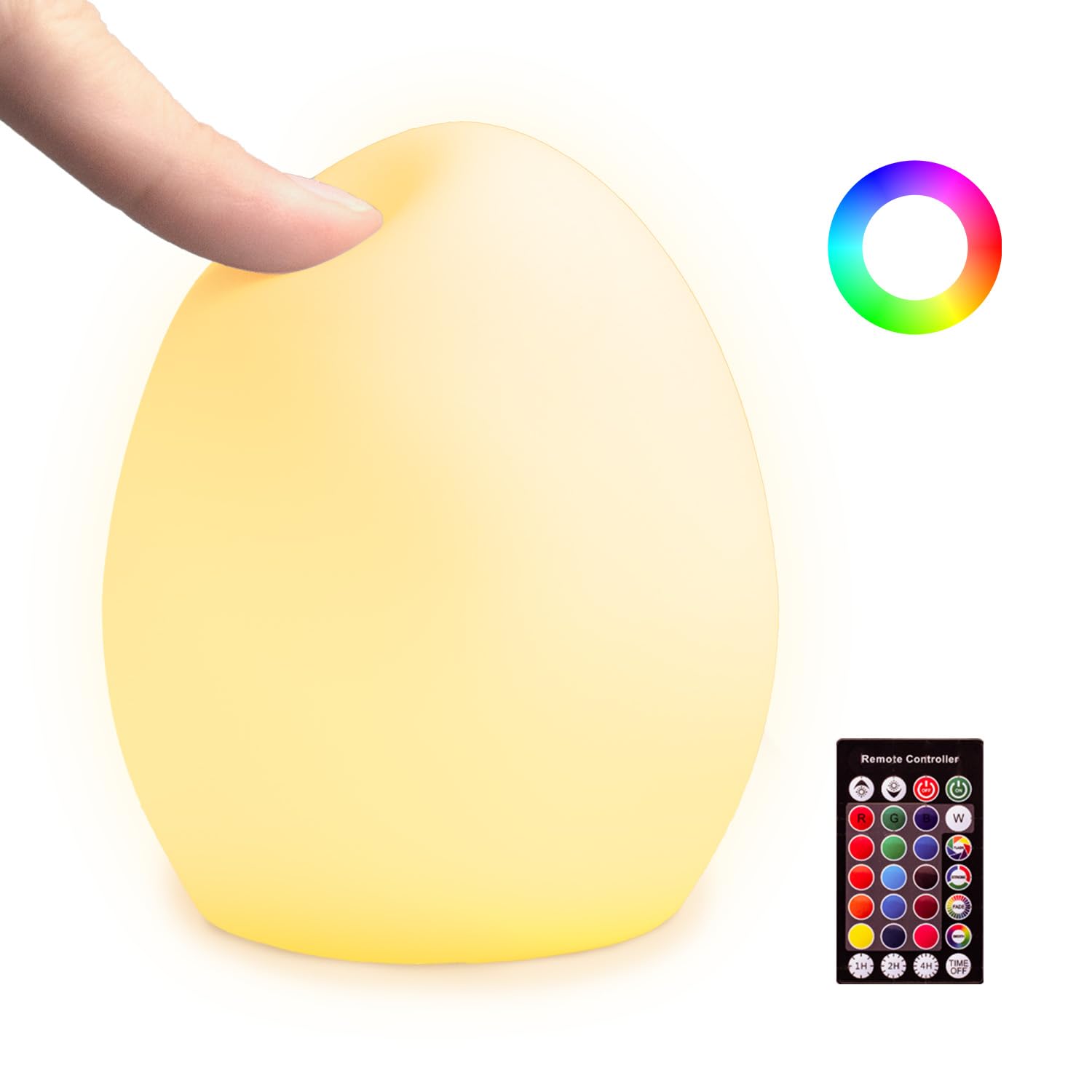 OEDOC Baby Night Light, Rechargeable Egg Nightlight for Baby Nursery, Cute Silicone Night Light with Remote, 16 Colors RGB Timer