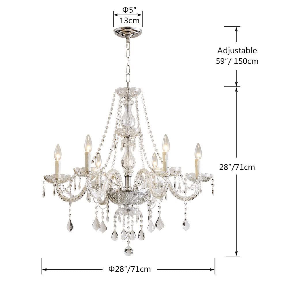 SM Saint Mossi 6 Light Modern K9 Crystal Chandelier Pendant Lamp, Clear Color for Dining Room, Bathroom, Bedroom, Living Room