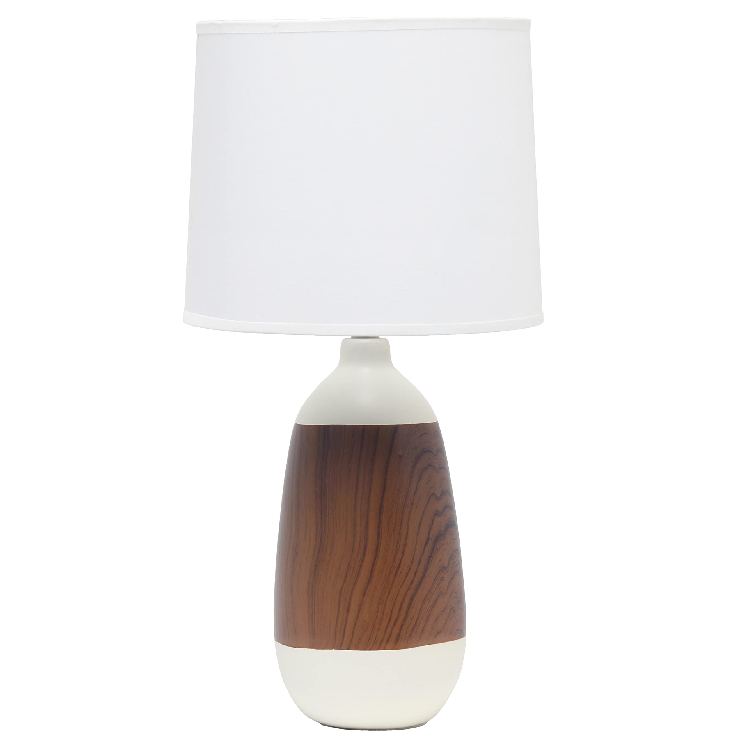 Simple Designs LT1117-OFF Ceramic Oblong Table Lamp, Dark Wood and Off White, 9.45inL x 9.45inW x 18.5inH