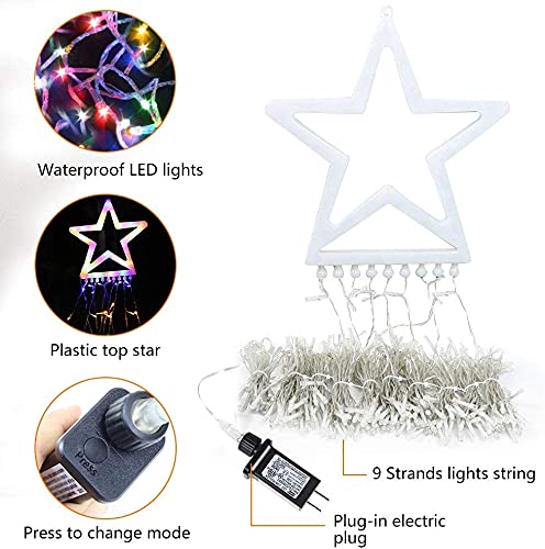 MUYUN Christmas Star String Lights - 320 LED Outdoor Fairy Lights, 8 Modes, Waterproof, Multicolor, 13" Topper Star