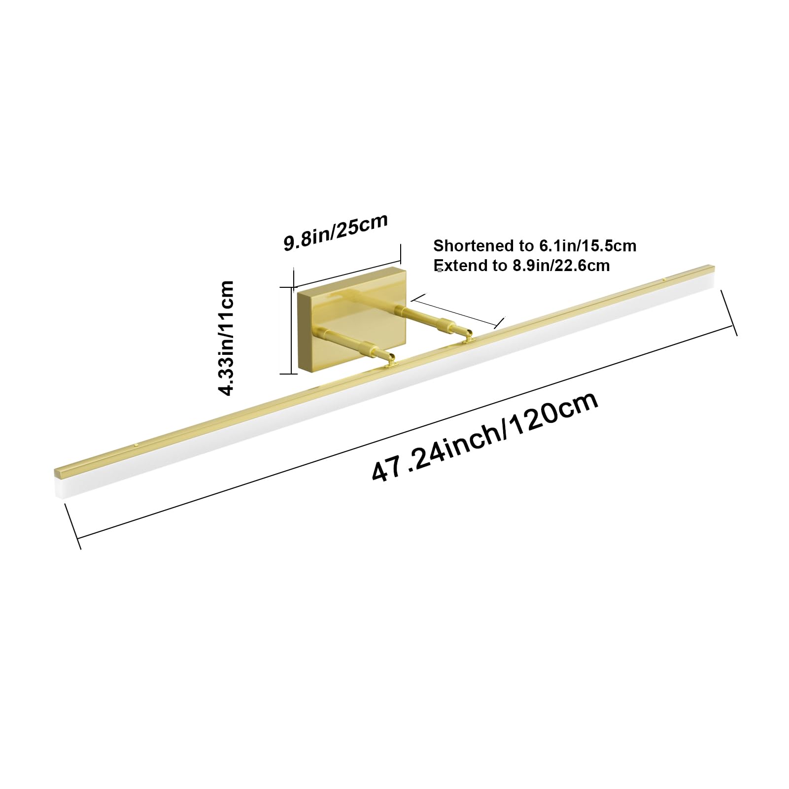 Aipsun 48inch Bathroom Vanity Light Brushed Gold LED Wall Light Adjustable Cool White 6000K Model 6481